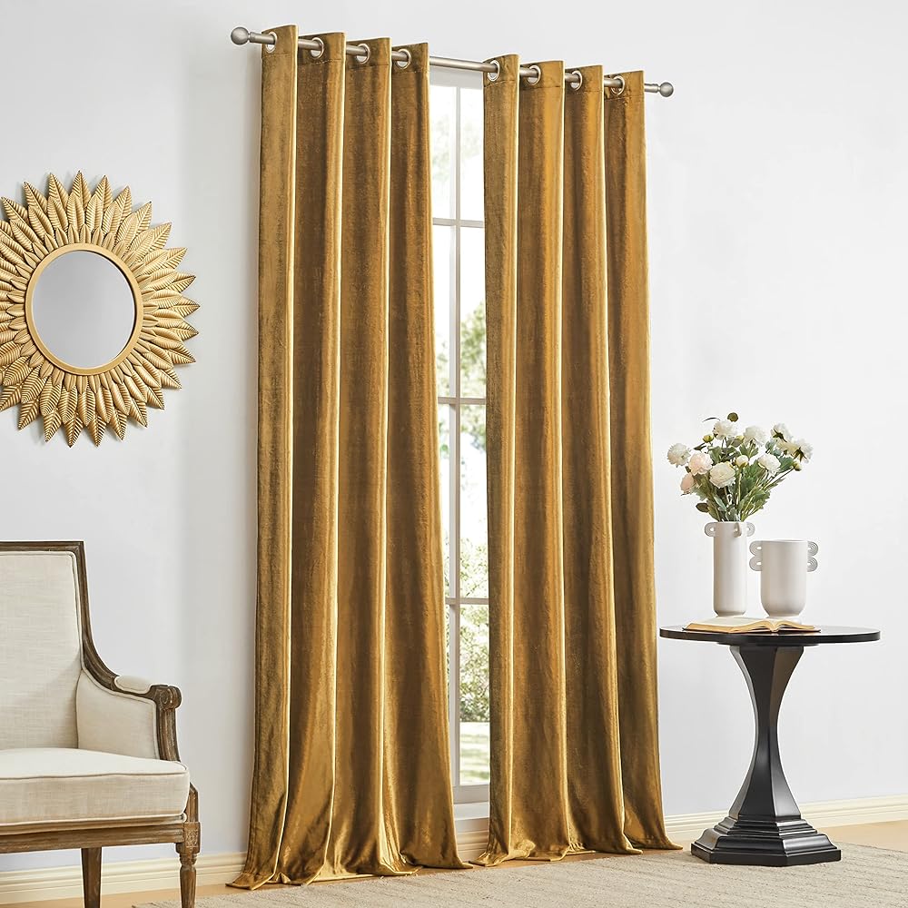 GIGIZAZA Rideaux en Velours d'Or 140 x 240 cm (Large X Longue) - Occultants Eyelet Spot pour Salon et Chambre à Coucher - Isolants 2 Pièces : Cuisine et Maison