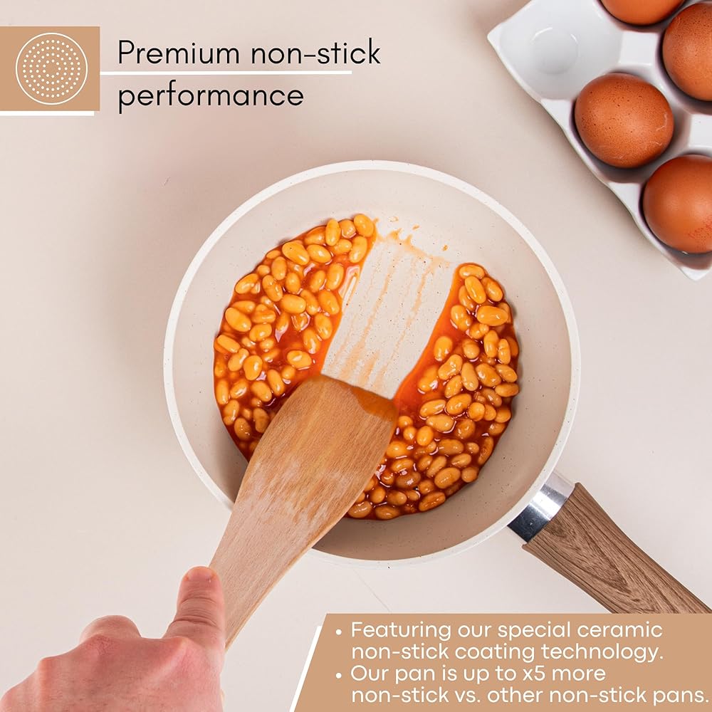 Nuovva Set de Casseroles Antiadhésives – Casserole à Induction avec Couvercle – Set de 3 Casseroles en Granit Crème – 16 cm, 18 cm, 20 cm – Par Nuovva. : Cuisine et Maison