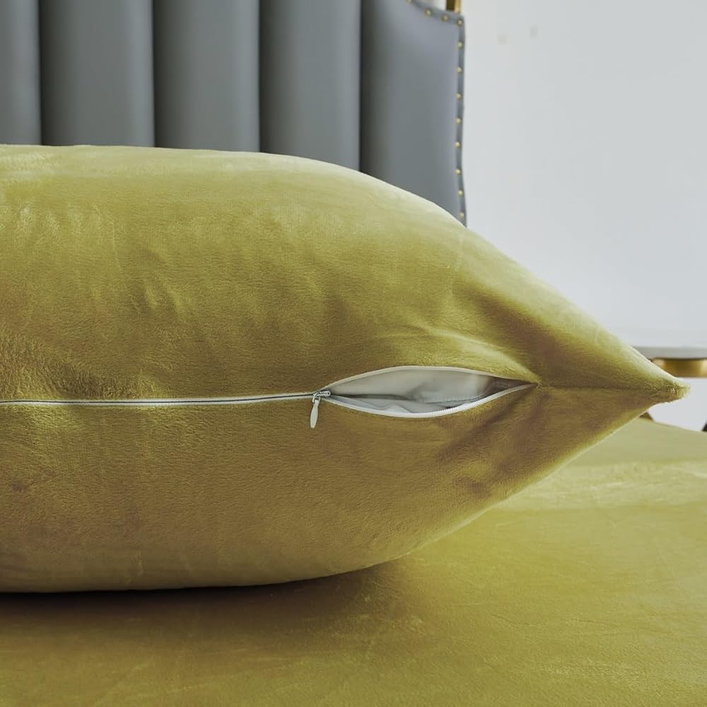 Gezu Parure de lit d'hiver - En peluche chaude - 220 x 240 cm - Or jaune - Housse de couette double face - Cachemire en flanelle polaire - Toucher moelleux et chaud - En velours - Avec fermeture : Cuisine et Maison