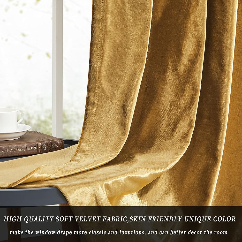 GIGIZAZA Rideaux en Velours d'Or 140 x 240 cm (Large X Longue) - Occultants Eyelet Spot pour Salon et Chambre à Coucher - Isolants 2 Pièces : Cuisine et Maison