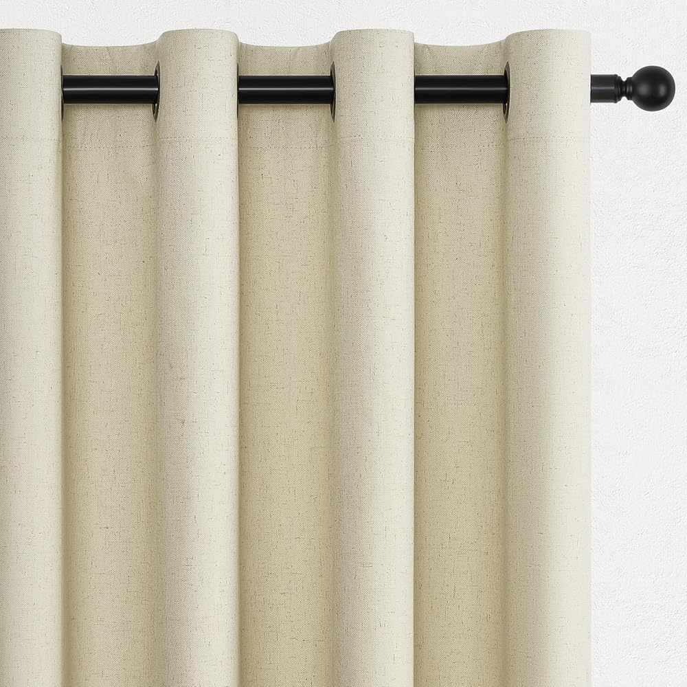 Topfinel Rideau Beige,Rideaux Occultant Lin Anti Chaleur Thermiques 2 Pièces pour Chambre Salon Enfant/Adulte 140（L）×225（H） : Cuisine et Maison