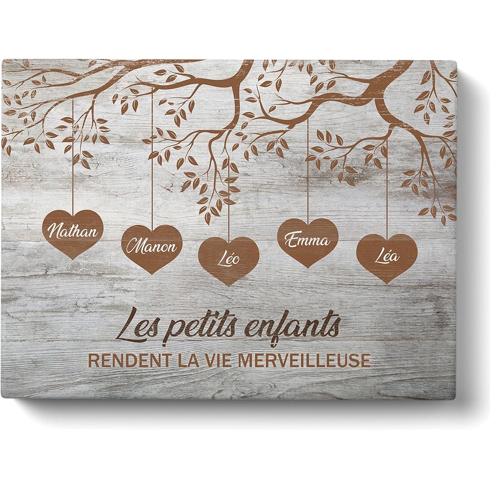Tableau Personnalisé Famille Arbre à coeurs Bois pour Décoration Murale Salon | Idée de Cadeau Personnalisé Femme ou Homme | Cadre Personnalisé pour Anniversaire | Objet Personnalisé avec Prénom : Cuisine et Maison