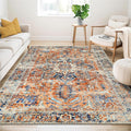 WONGS BEDDING Tapis de salon, 140 x 200 cm, style bohème à poils courts, pour salle à manger, chambre à coucher, lavable, antidérapant, en laine synthétique tapis, orange : Cuisine et Maison