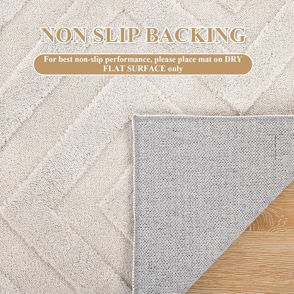 Enyhom Grand tapis géométrique doux lavable en machine pour chambre à coucher - Design moderne - Antidérapant et résistant aux taches - Pour cuisine, salle à manger, salon (crème, 140 x 200 cm) : Cuisine et Maison