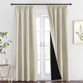 PONY DANCE Rideaux Très Occultants - Double Rideaux Chambre Galon Fronceur Anti-Bruit Tissu Lourd 100% Lumiere Bloquer Isolant Thermique Ombrage, Beige Clair, L 140 x H 220 cm, Lot de 2 : Cuisine et Maison