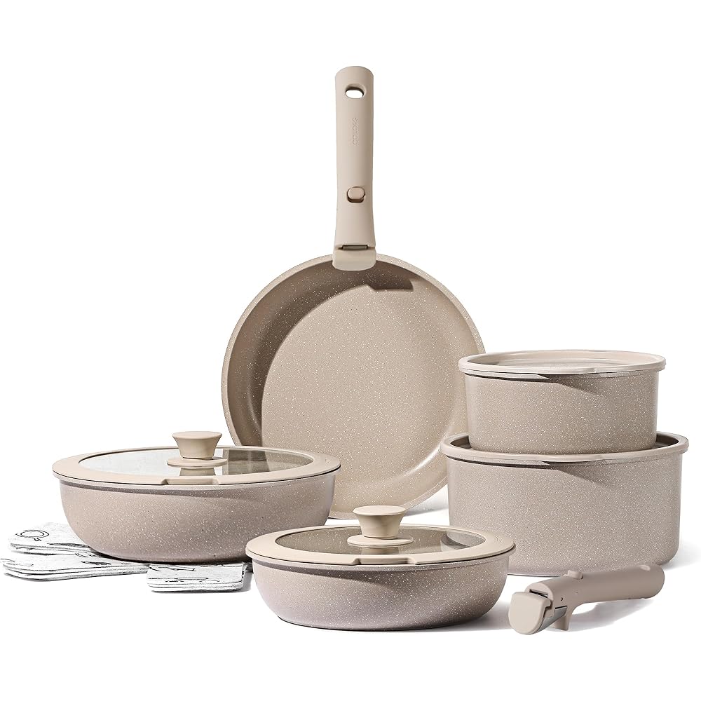 CAROTE Lot de 15 casseroles avec poignées amovibles, poêle 20/26 cm, casserole 18/20 cm, wok 26 cm, revêtement antiadhésif, poêles empilables, pour induction, passent au four : Cuisine et Maison