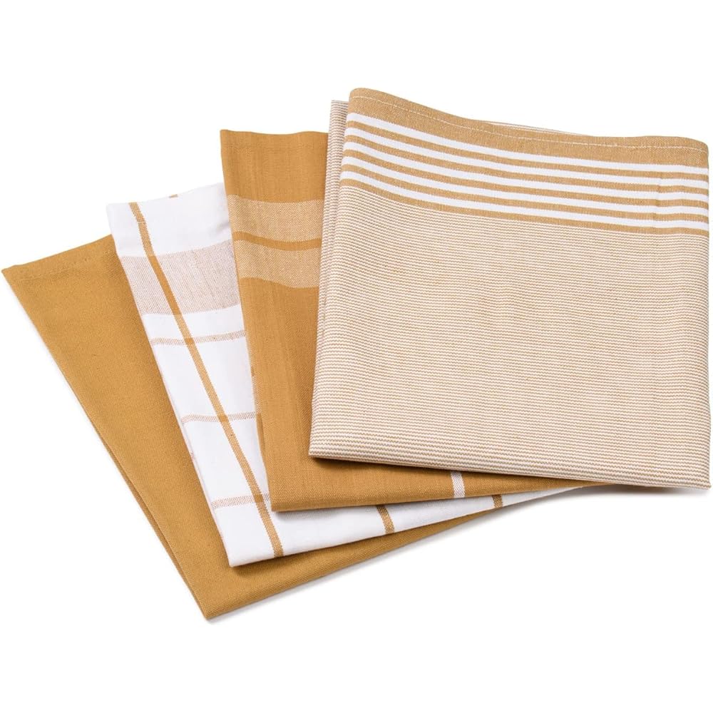 Gözze - Lot de Torchons, 4 pièces, 100% coton Tissu Jacqaurd, haute densité (200 g/m²), 50 x 70 cm - Jaune moutarde : Cuisine et Maison