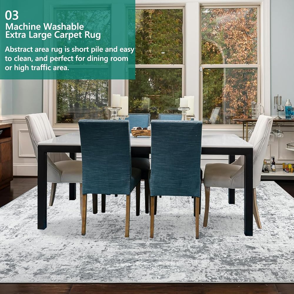 Capslpad Tapis de salon, abstrait, gris, 200 x 300 cm, antidérapant, à poils courts, en laine synthétique, lavable, minimaliste, pour salon, chambre à coucher, bureau, décoration : Cuisine et Maison