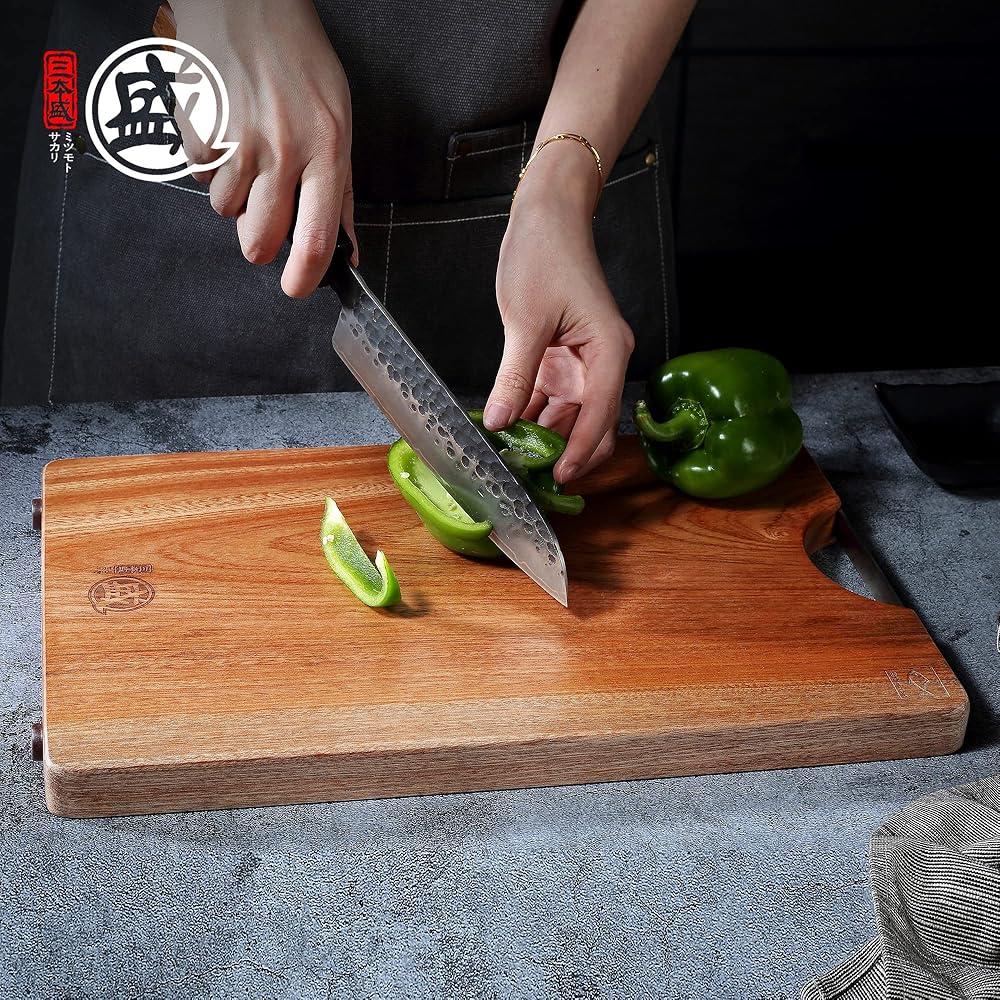 MITSUMOTO SAKARI Planche a Decouper de 40×27×2.5 cm, Planche a Decouper Bois en D'ébène Naturelle, Planche à Découper de Cuisine Professionnelle avec Pieds Antidérapants : Cuisine et Maison