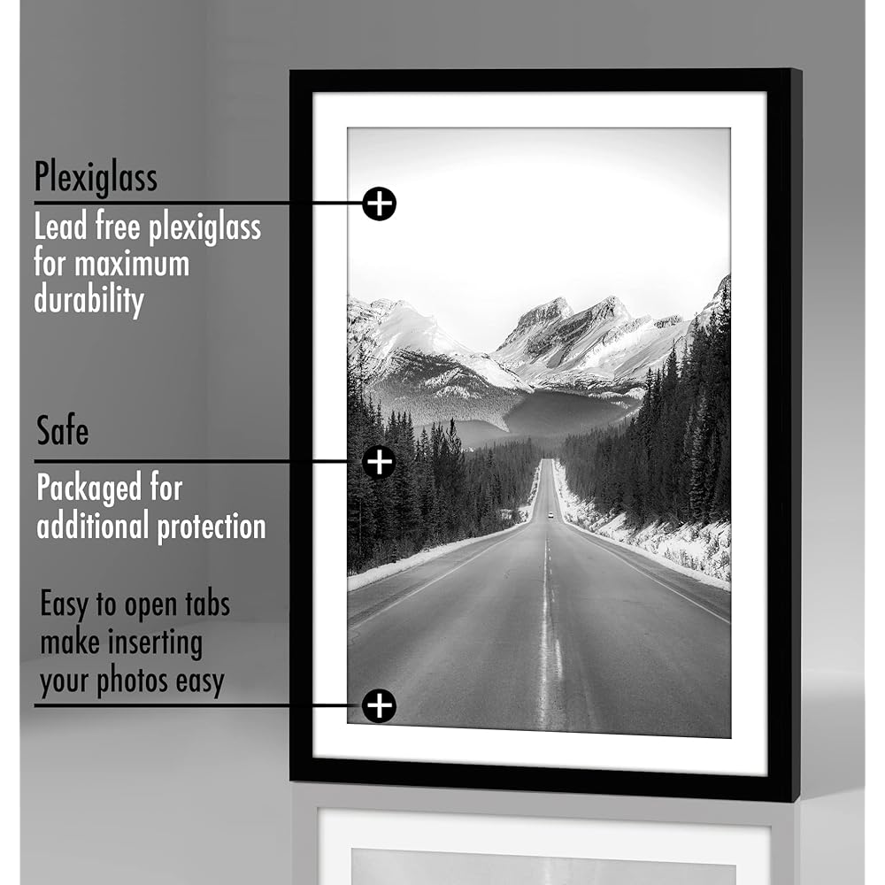 Americanflat Collection Galleria - Lot de 5 cadres photo de 28 x 43,2 cm avec passe-partout ou cadre de 33 x 48,3 cm sans passe-partout - cadre photo mural avec vitre en plexiglas poli - noir : Cuisine et Maison