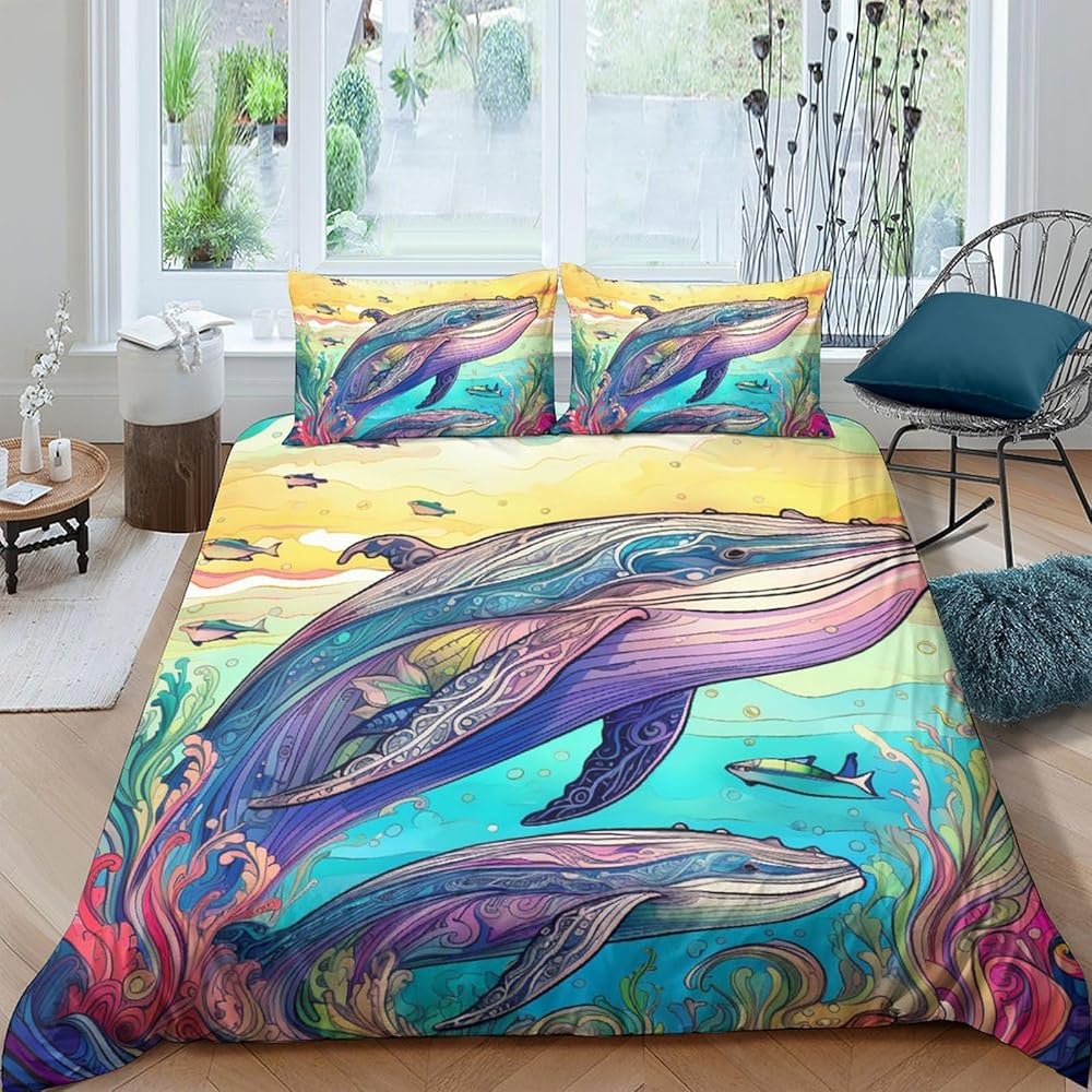 RUWMZXNQB 3D, Imprimé La Baleine Ensemble De Literie Microfibre Super Douce Et Respirante Housse De Couette 3 Pièces Et Taie d'oreiller King（220x240cm） : Cuisine et Maison