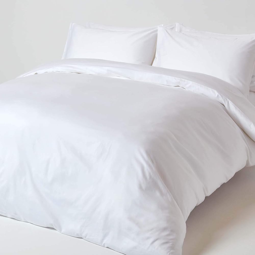HOMESCAPES Drap Plat uni 100% Coton égyptien Bio 400 Fils Coloris Blanc 240 x 300 cm : Cuisine et Maison