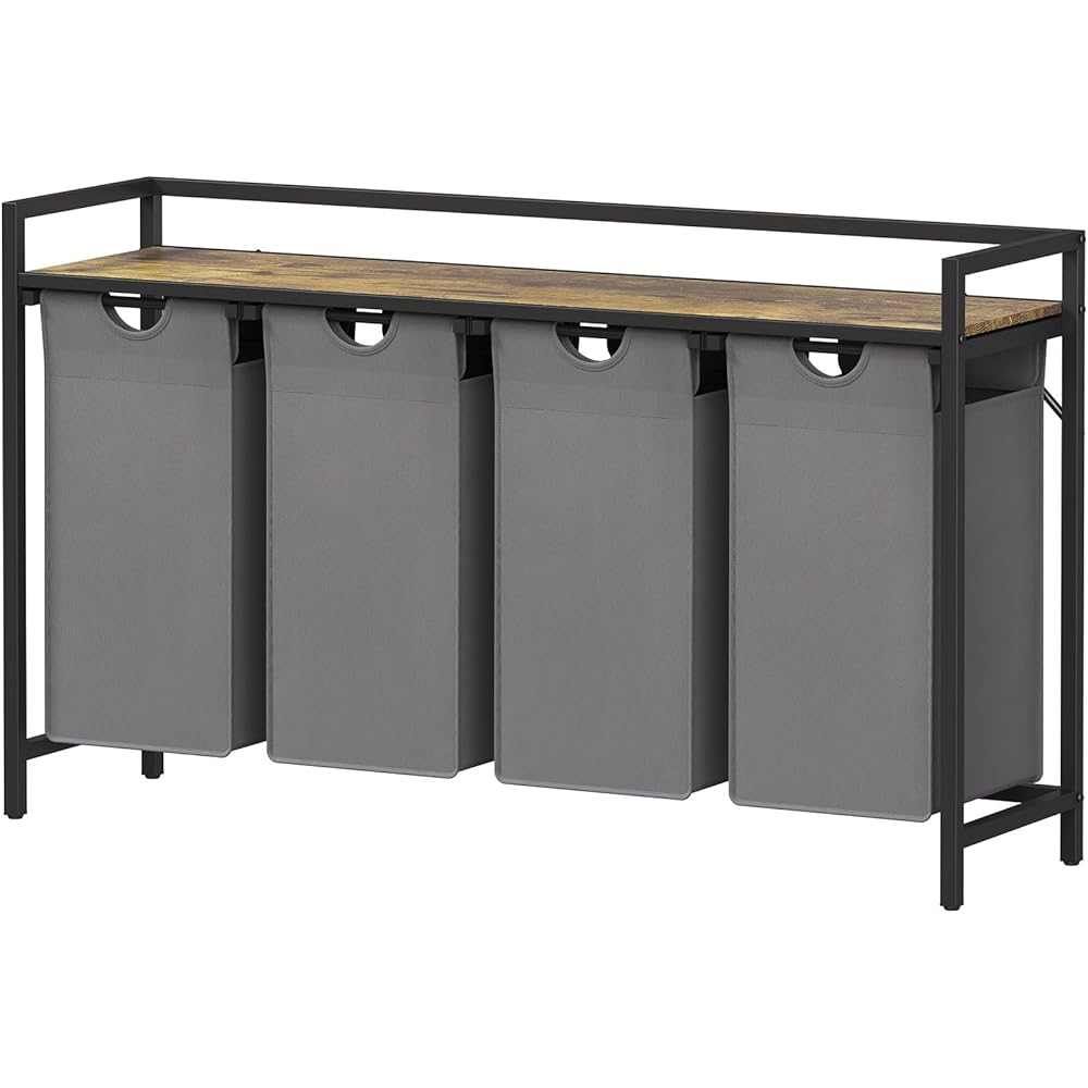 Lifewit Panier a Linge 4 Compartiments 168L, Meuble Linge Sale avec 4 Sac à Linge Sale en Tissu Oxford et Étagère en Métal, Bac à Linge pour Buanderie, Chambres, Salles de Bains, Dortoirs, Gris : Cuisine et Maison