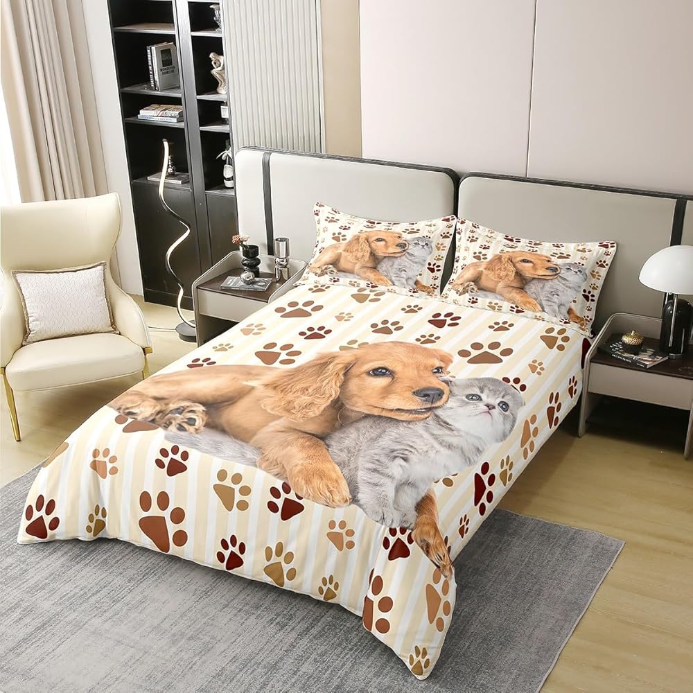 Homemissing Chat Chien 100% Coton Housse de Couette 220x240cm Parure de lit Coton Ensemble Housse de Couette pour Chat Chambre à Coucher Parure de lightCoton Ensemble Housse de Couette pour Animaux : Cuisine et Maison