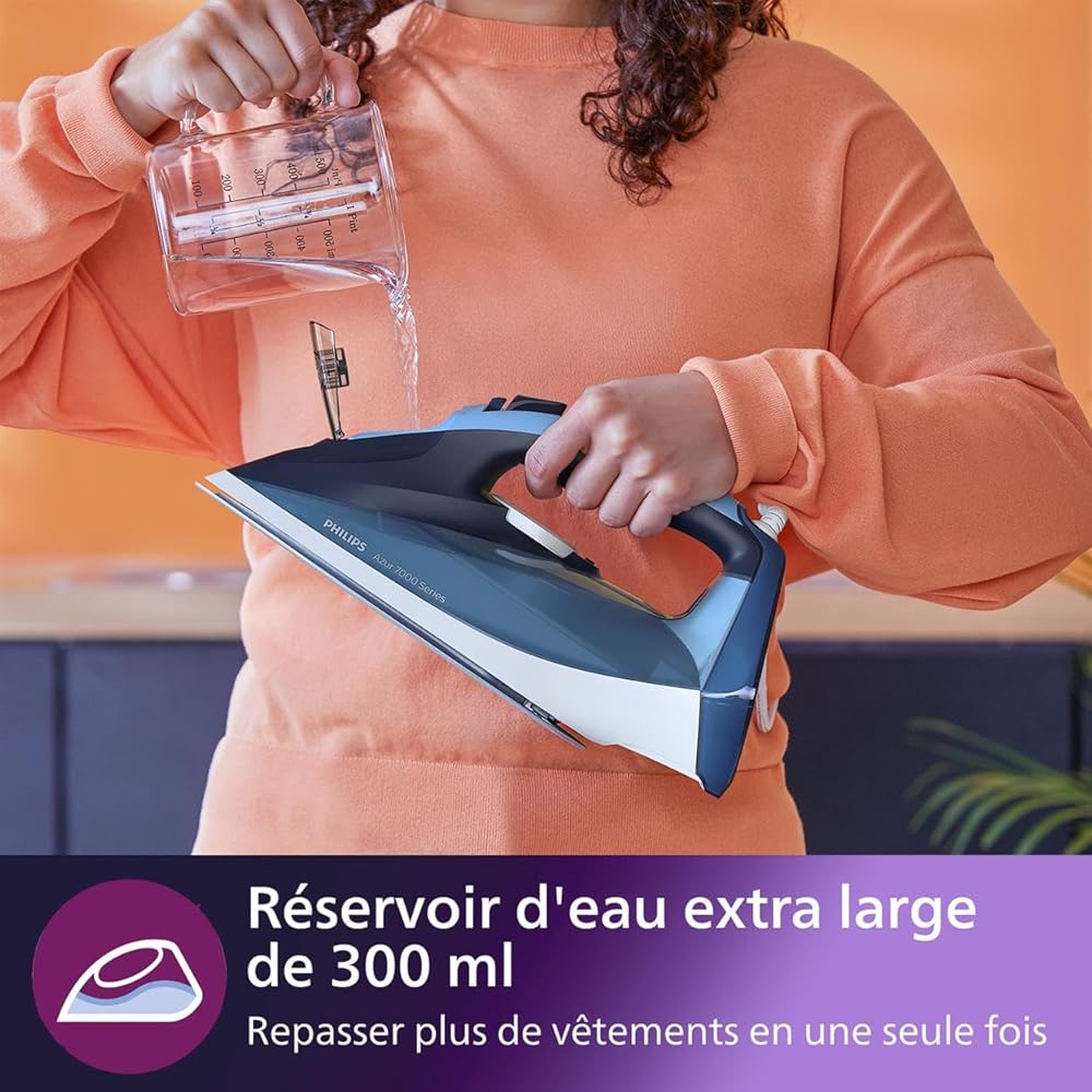 Philips Azur Séries 7000 Fer à Vapeur - 2800W, Vapeur continue 50 g/min, 250 g de Vapeur en Plus, Vapeur Verticale, Semelle SteamGlide Plus, Bleu (DST7020/80) : Cuisine et Maison