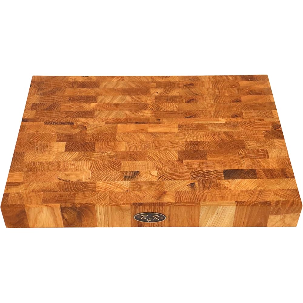 B4K® 37L x 27l cm Bloc à découper en chêne | Planche en bois de cerveau avec poignées et pieds en silicone | Planche en bois de cerveau antibactérienne | Planche à découper : Cuisine et Maison