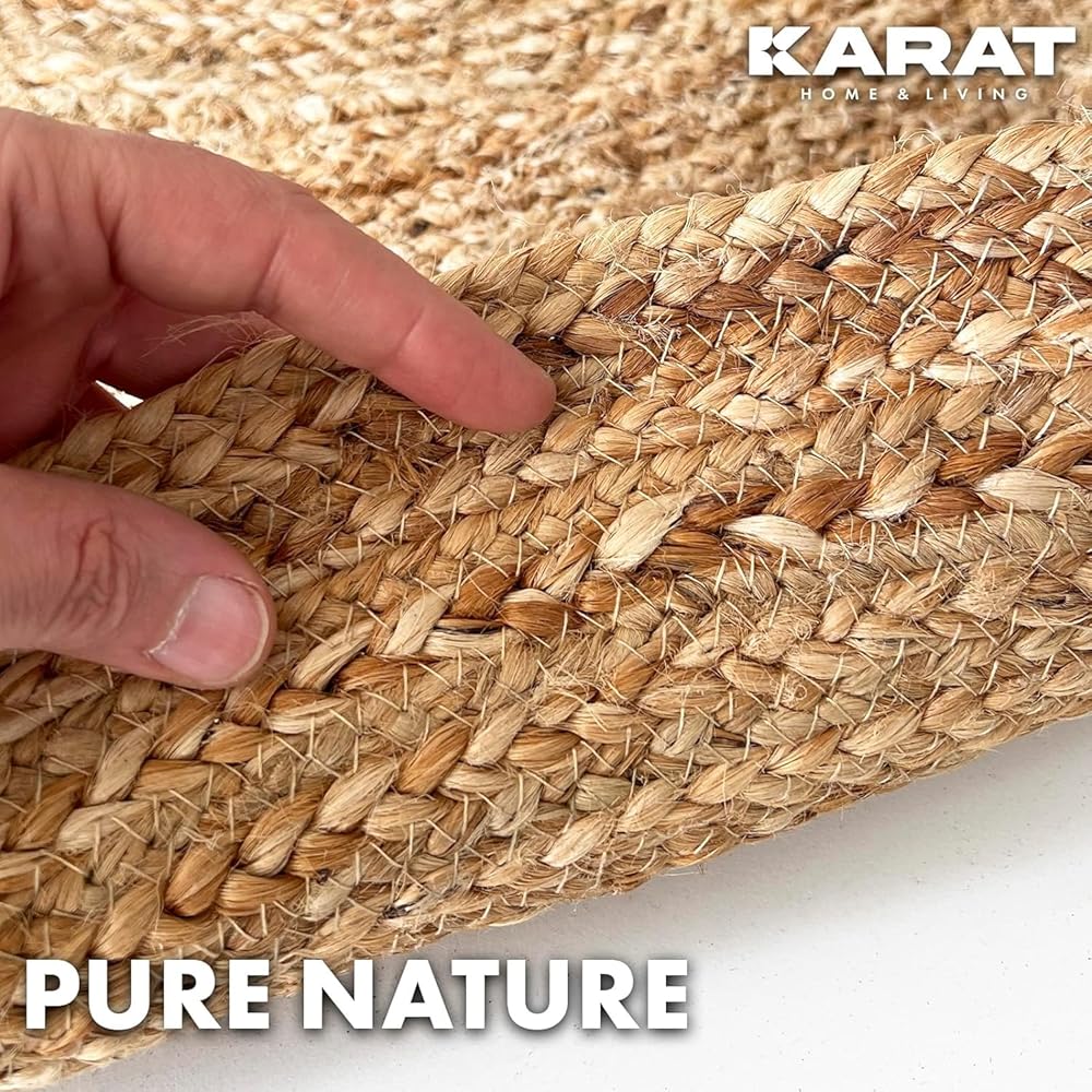 KARAT Tapis Rond en Jute 100% Fibre Naturelle – Tapis en Jute tressé, Style bohème, Tapis Naturel tissé à la Main, pour Cuisine et Salon, Robuste et indéchirable - Tapis de décoration (Surat Ø200 cm) : Cuisine et Maison