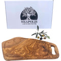 NEAPOLIS Planche à Découper avec Manche en Bois d'Olivier Naturel, Design Rustique, Plateau Fromage et Apéritif, Planche à Charcuterie Artisanale 36-42cm : Cuisine et Maison