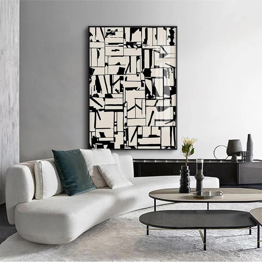 KADING Moderne Style Industriel Noir et Blanc Peinture Murale Beige Géométrique Art Print Home Decor pour Salon Intérieur Affiches 60x92cm(24x36in) Cadre Intérieur : Cuisine et Maison