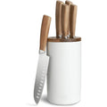 SPRINGLANE Set de couteaux en bois d'acacia, un couteau santoku, un couteau universel, un couteau à légumes, un couteau à pain (Bloc à couteaux en céramique 6 pièces) : Cuisine et Maison