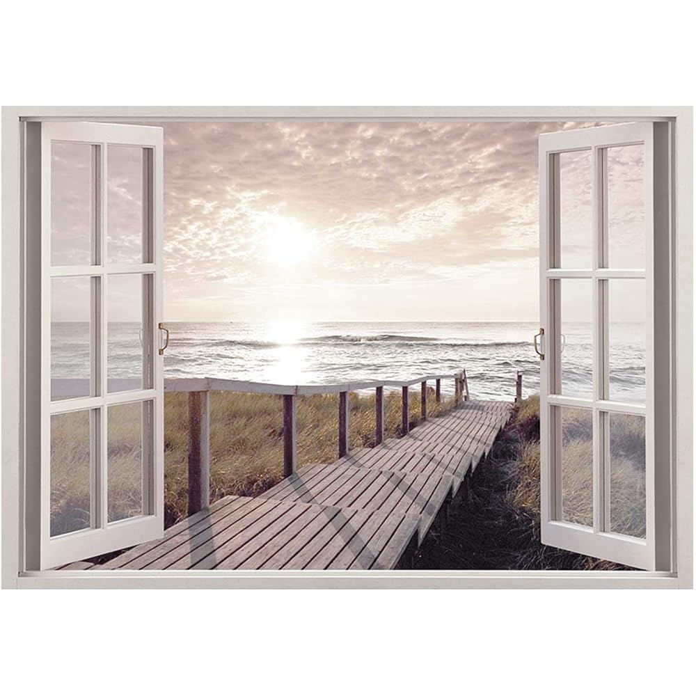 Feeby Impression sur Toile 120x80 cm Decoration Chambre - Tableau Decoration Murale Tableau Paysage - Nature Fenêtre - Decoration Maison - Tableau Moderne - Toile Peinture - Art - Poster Mural : Cuisine et Maison