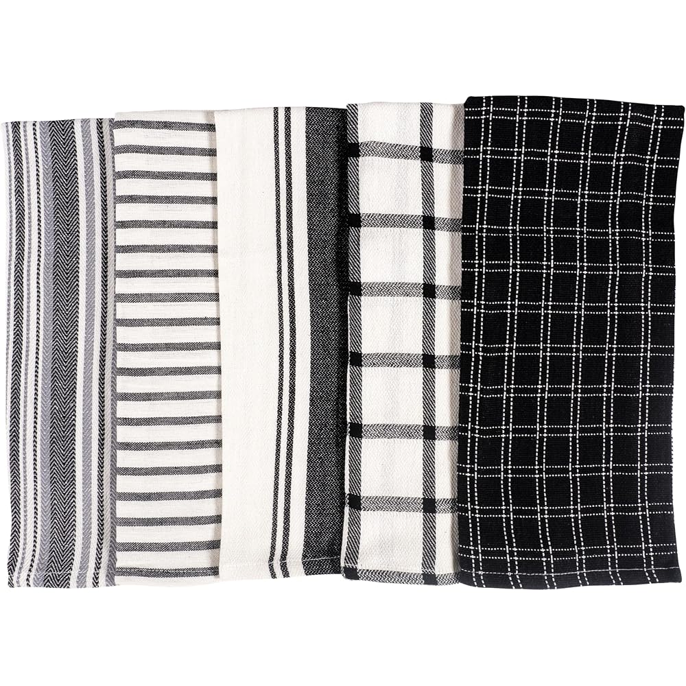 KAF Home Lot de 10 torchons de cuisine plats assortis 100 % coton, 45,7 x 71,1 cm, doux et ultra absorbants, parfaits pour la cuisine, le nettoyage et le séchage des mains (noir, 45,7 x 71,1 cm) : Cuisine et Maison