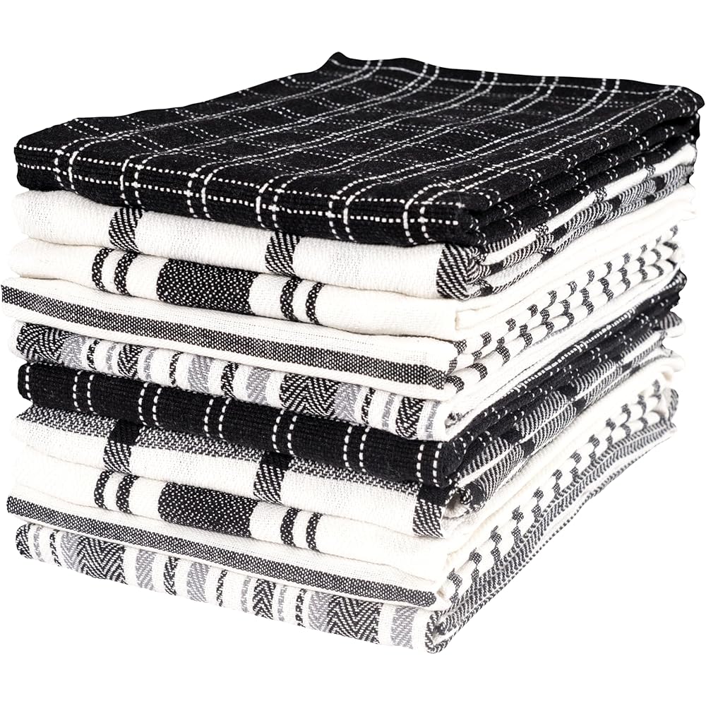 KAF Home Lot de 10 torchons de cuisine plats assortis 100 % coton, 45,7 x 71,1 cm, doux et ultra absorbants, parfaits pour la cuisine, le nettoyage et le séchage des mains (noir, 45,7 x 71,1 cm) : Cuisine et Maison
