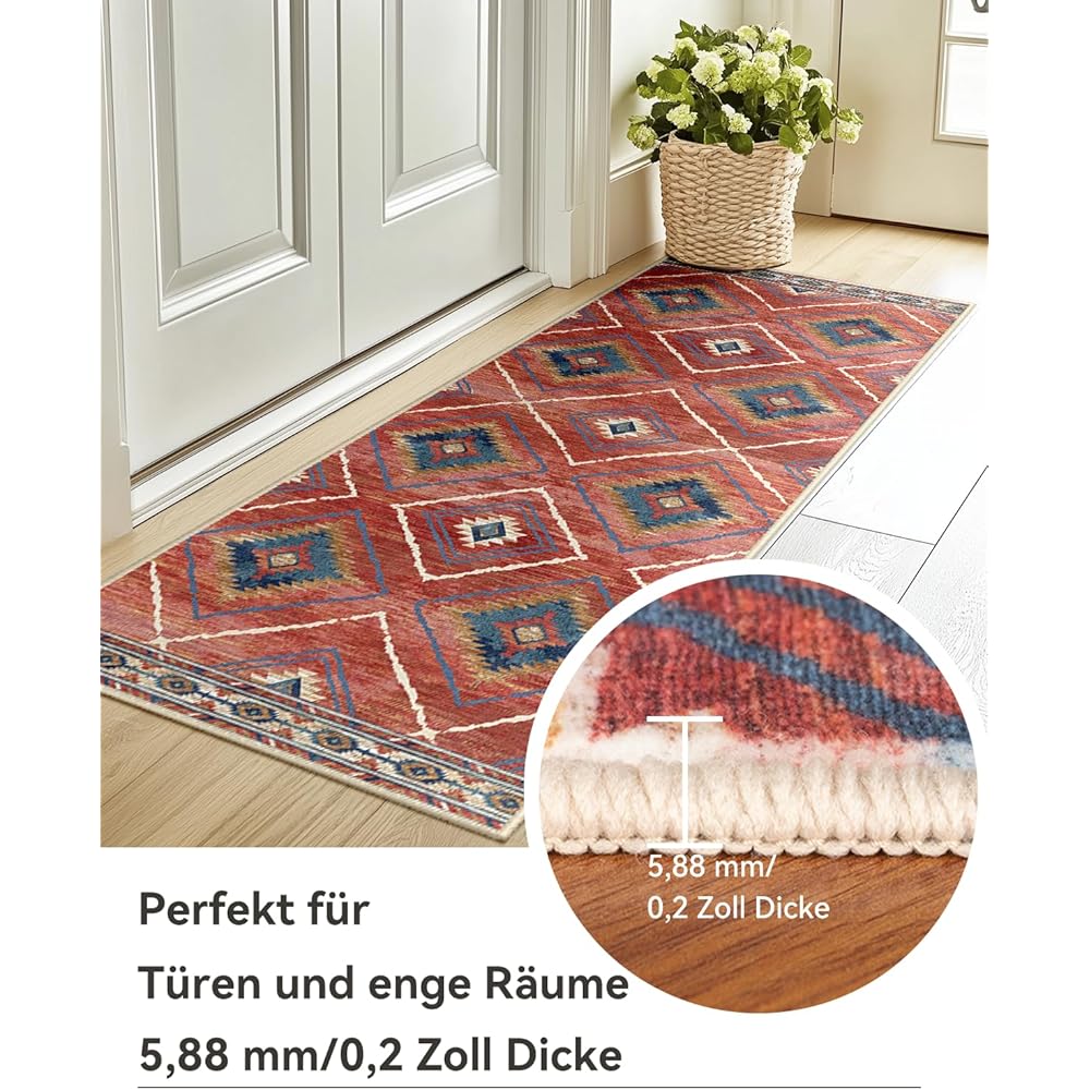 DEFYNEE Tapis de Salon Lavable en Machine 180x270 cm Tapis antidérapant, Tapis de Chambre Style marocain pour Le Salon, l'entrée, la Chambre et la Cuisine, Rouge : Cuisine et Maison