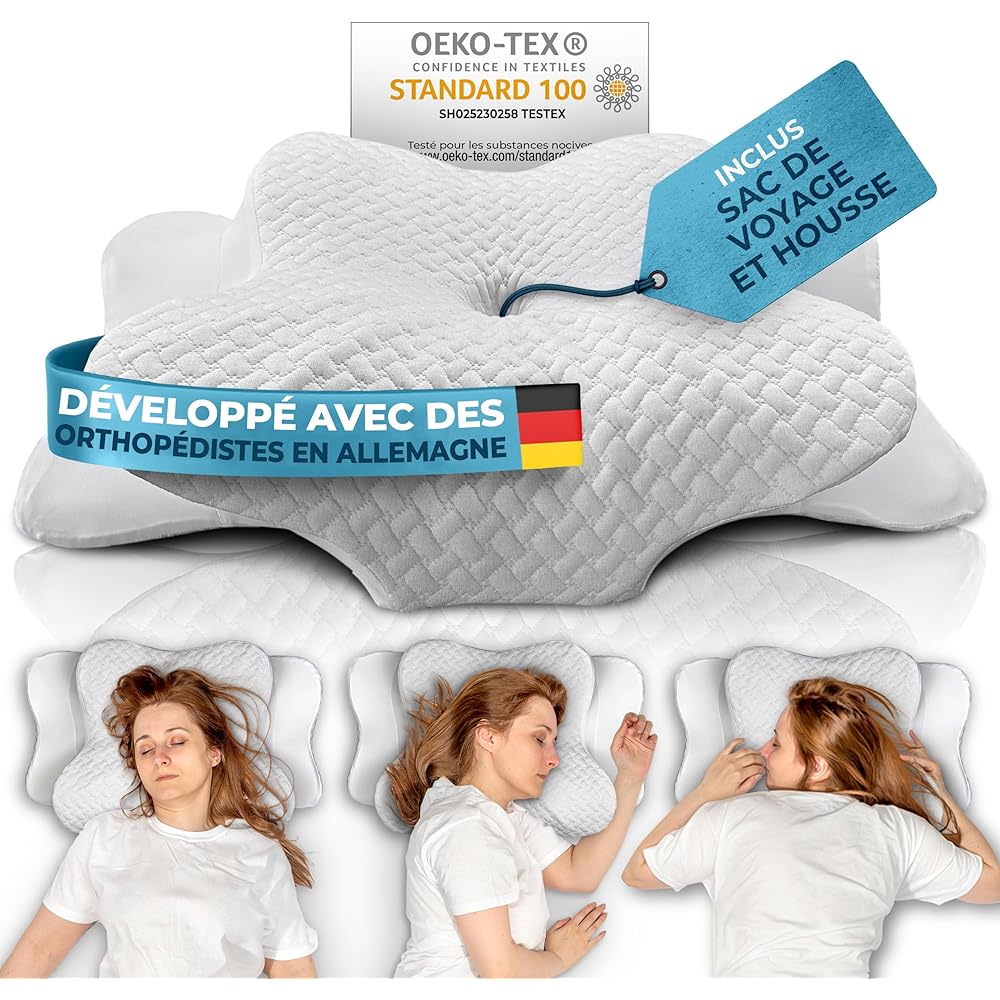 Glückstoff® Oreiller Ergonomique Cervical [pour Tous Les Types DE Sommeil] - Oreiller Ergonomique &amp; Orthopedique - Coussin Cervicales Douloureuses pour Dormir - Ergonomic Anti Ronflement &amp; Confort : Cuisine et Maison