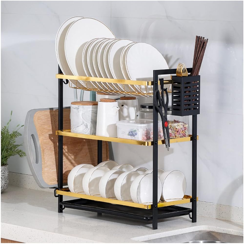 Grand égouttoir à vaisselle multifonction pour comptoir de cuisine, égouttoir économiseur d'espace avec drainage, couverts et porte-gobelets pour divers ustensiles de cuisine : Cuisine et Maison