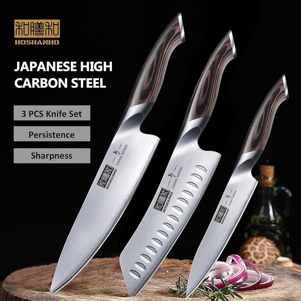 HOSHANHO 3 Pièces Set Couteau Cuisine Super Aiguisé, Couteau Japonais Professionnel, Couteaux de Cuisine en Acier Inoxydable Allemand : Cuisine et Maison