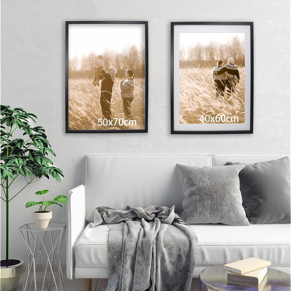 Lot de 3 cadres photo noirs de 50 x 70 cm avec passe-partout pour poster de 40 x 60 cm, 70 x 50 cm avec passe-partout sans acide pour photo de 40 x 60 cm (noir) : Cuisine et Maison