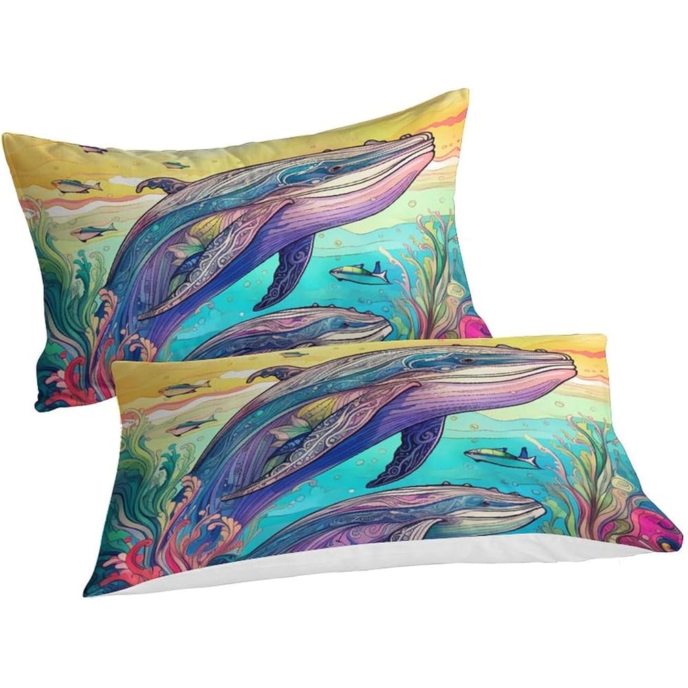 RUWMZXNQB 3D, Imprimé La Baleine Ensemble De Literie Microfibre Super Douce Et Respirante Housse De Couette 3 Pièces Et Taie d'oreiller King（220x240cm） : Cuisine et Maison