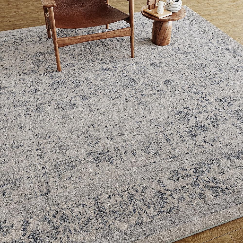 HUGEAR Tapis de salon, lavable, bleu, style vintage, 180 x 270 cm, style rétro, pour salon, salon, chambre, salle à manger, bureau : Cuisine et Maison