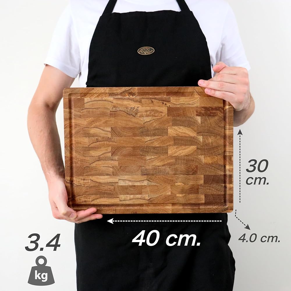 B4K® 40х30х4 cm Bloc à découper en bois de chêne | Planche en bois de cerveau avec poignées et pieds en silicone | Planche à découper antibactérienne | Planche à découper (40х30х4cm), XP15KTODN6 : Cuisine et Maison