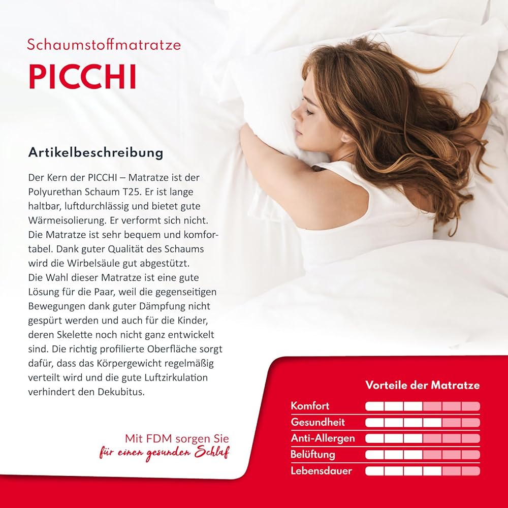 FDM PICCHI Matelas 140x190 cm Mousse à Mémoire de Forme Épaisseur 12 cm Fermeté H3 Matelas à Deux Faces 7 Zones de Confort Housse Lavable Oeko-TEX Hypoallergénique : Cuisine et Maison