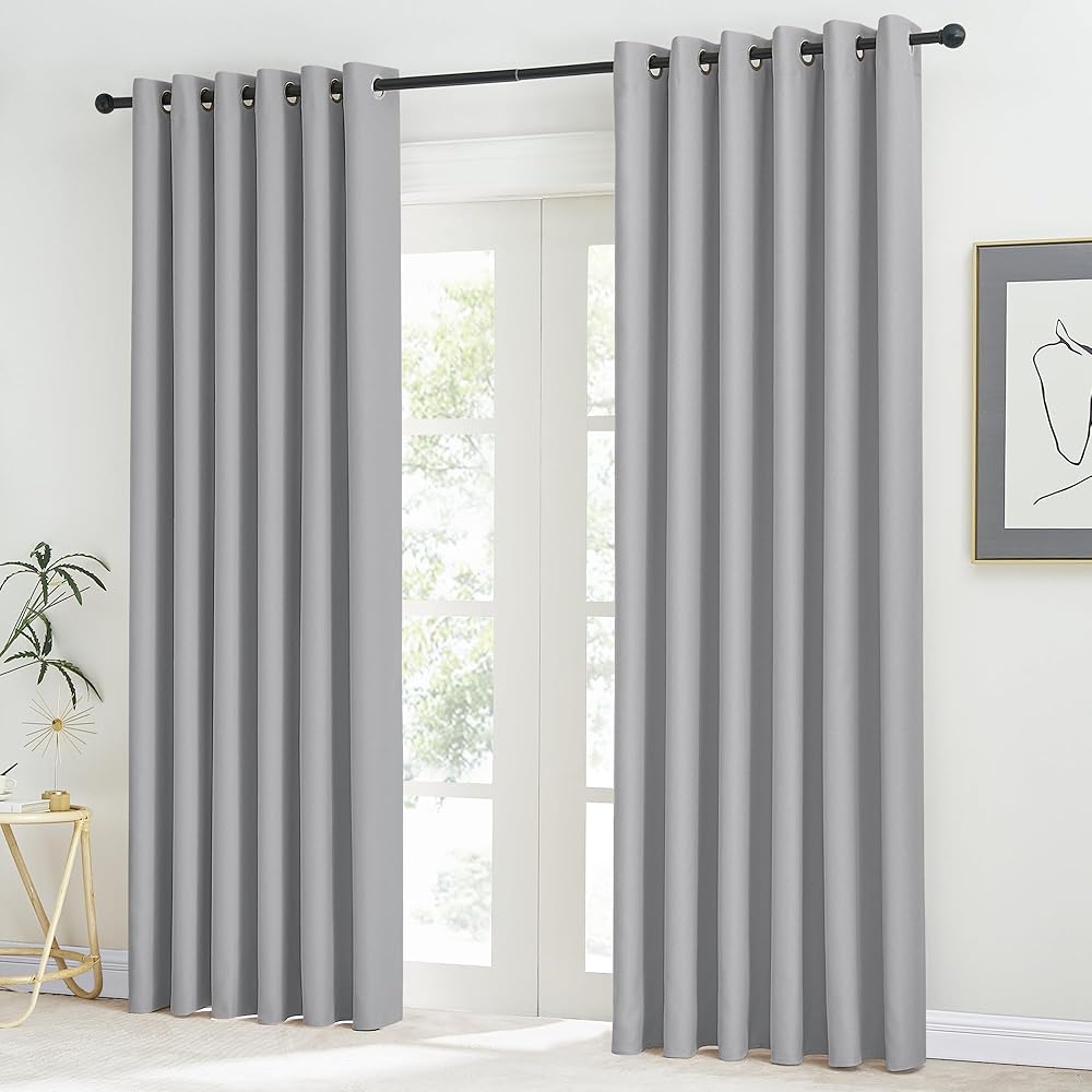 KGORGE Rideaux Grande Largeur - Rideaux Occultant Bloquer Lumiere Anti UV, Rideaux Opaque 2 Pièces pour Fenêtres Salon Chambre à Coucher, Largeur 200 x Hauter 220cm, Gris Clair : Cuisine et Maison