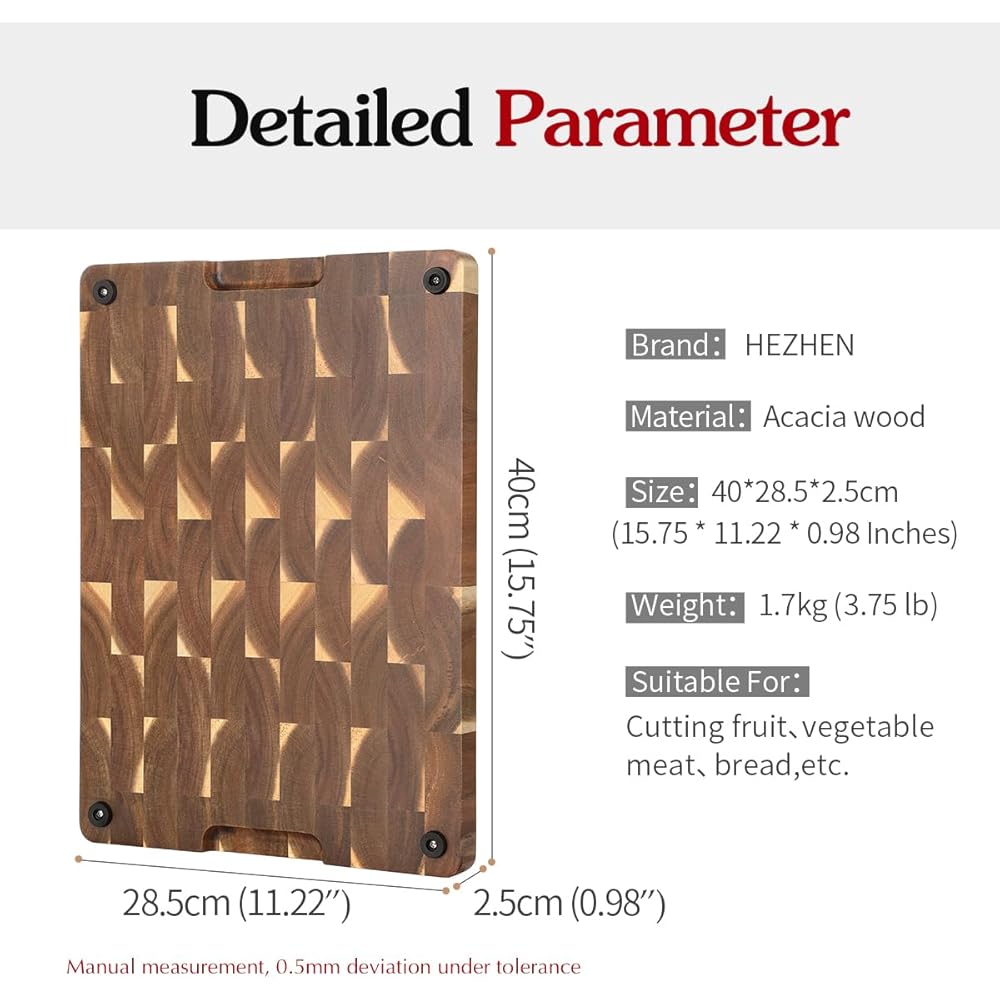 HEZHEN Planches à Découper Bois d'Acacia-Bois End Grain Planche à Trancher-Planche a Decouper Viande,Avec Poignée Latérales et Pieds Antidérapants : Cuisine et Maison