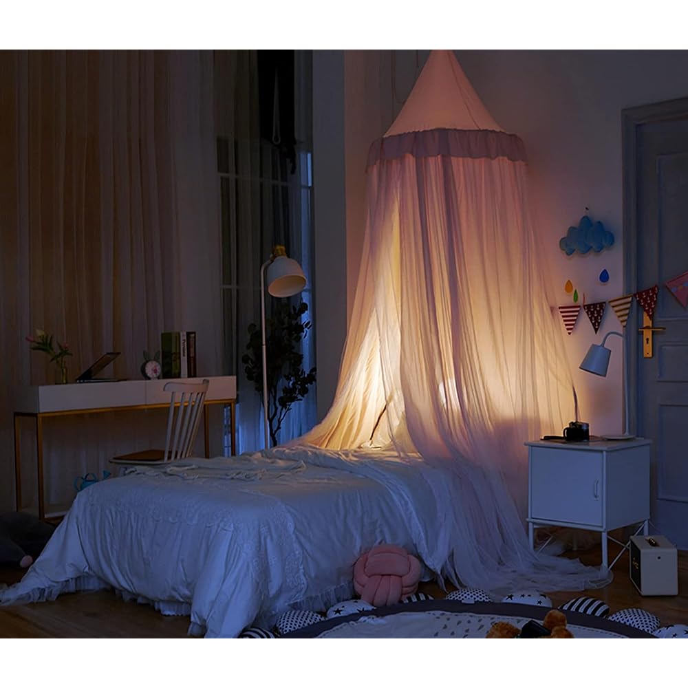HUOQOU Baldaquin de lit pour Filles Double Couche Princesse Dôme Rond Enfants Moustiquaire rêveuse Linge Château Tente de Jeu Maison Suspendue Décor Niche de Lecture Baldaquins(Rose/Blanc) : Bébé et Puériculture