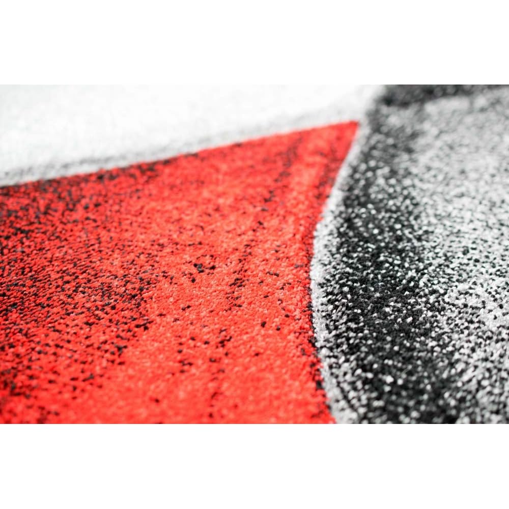 CARPETIA Tapis Moderne Tapis Salon Vagues Rouge Gris Noir Größe 80x150 cm : Cuisine et Maison
