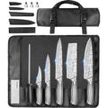 MOSFiATA Lot de 10 couteaux de cuisine en acier inoxydable avec étui - Pour l'extérieur - Couteau de chef tranchant - Protection des doigts - Douilles de sabre de couteau, baguette à aiguiser et sac : Cuisine et Maison