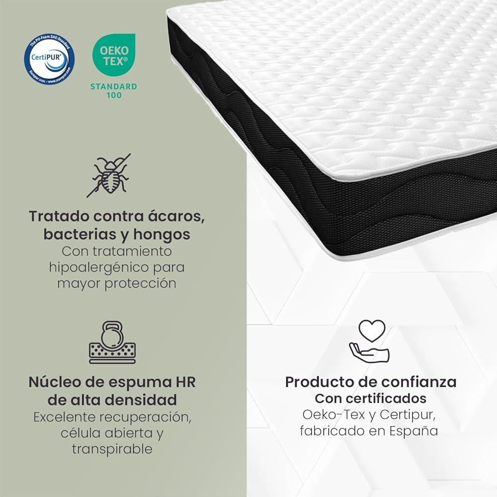 Homey Matelas viscoélastique réversible Sleep Pro (côté Hiver-été) Fermeté-Dureté Moyenne-Haute, épaisseur 25 cm, Memory Foam, Noir/Blanc, 140 x 200 : Cuisine et Maison