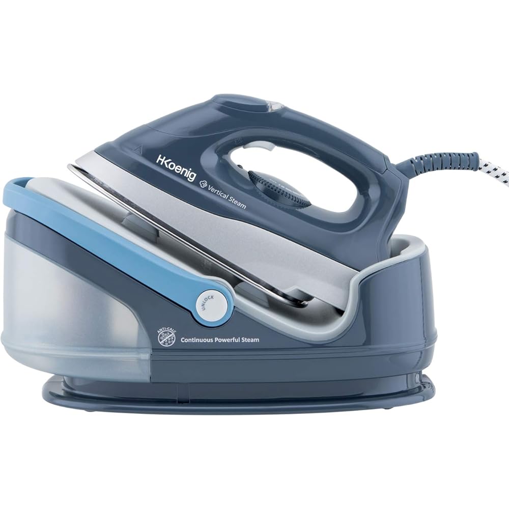 H.Koenig V5i Centrale vapeur verticale Haute Pression 6 bars puissante et continue 100g/min, Autonomie illimitée, Semelle Céramique, Rapide, Compact, Puissante 2400W, réservoir 1,7L Gris : Cuisine et Maison