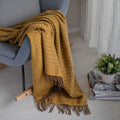 Linen &amp; Cotton Plaid de Luxe Paris Diamant Sergé - 100% Pure Laine de Nouvelle-Zélande, Marron Jaune (140 x 200 cm) Couverture Couvre-Lit Jeté de Canapé Blanket pour Sofa Chaise Salon Home Maison : Cuisine et Maison