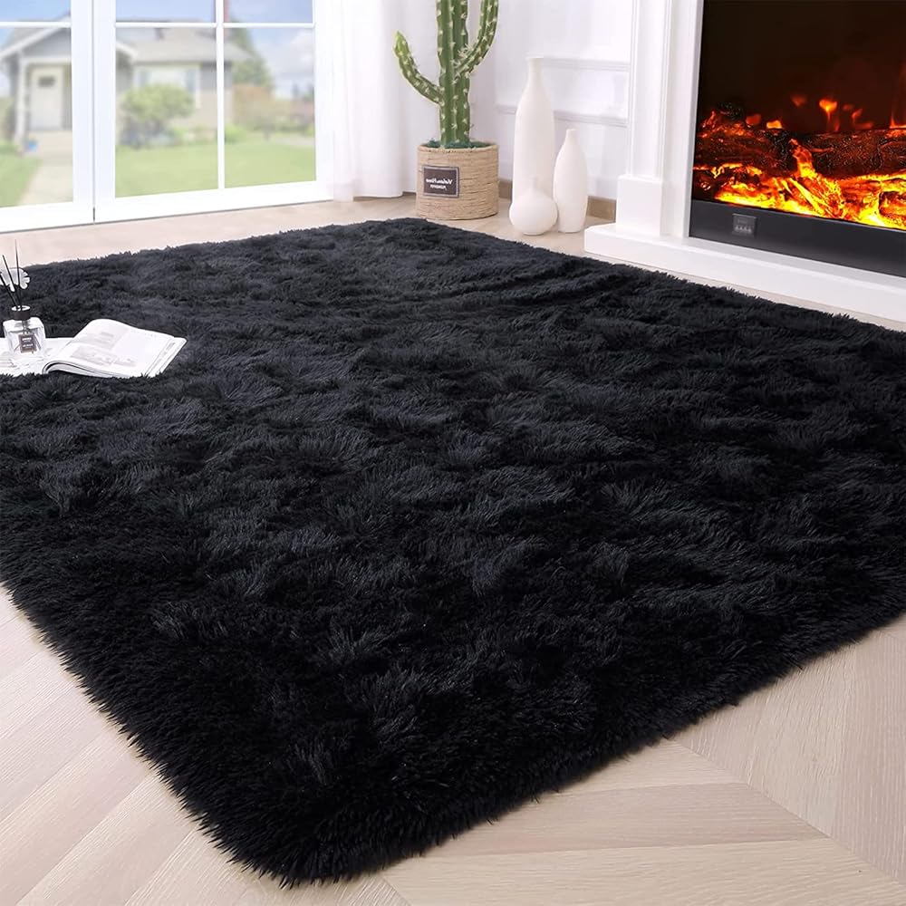 VanderHOME Tapis Doux Salon Chambre sans Perte ni décoloration Tapis De Sol Grand Soft Tapis à Poils Longs Moelleux sans Perte ni décoloration Tapis décoratif 200 * 300cm-Noir : Cuisine et Maison
