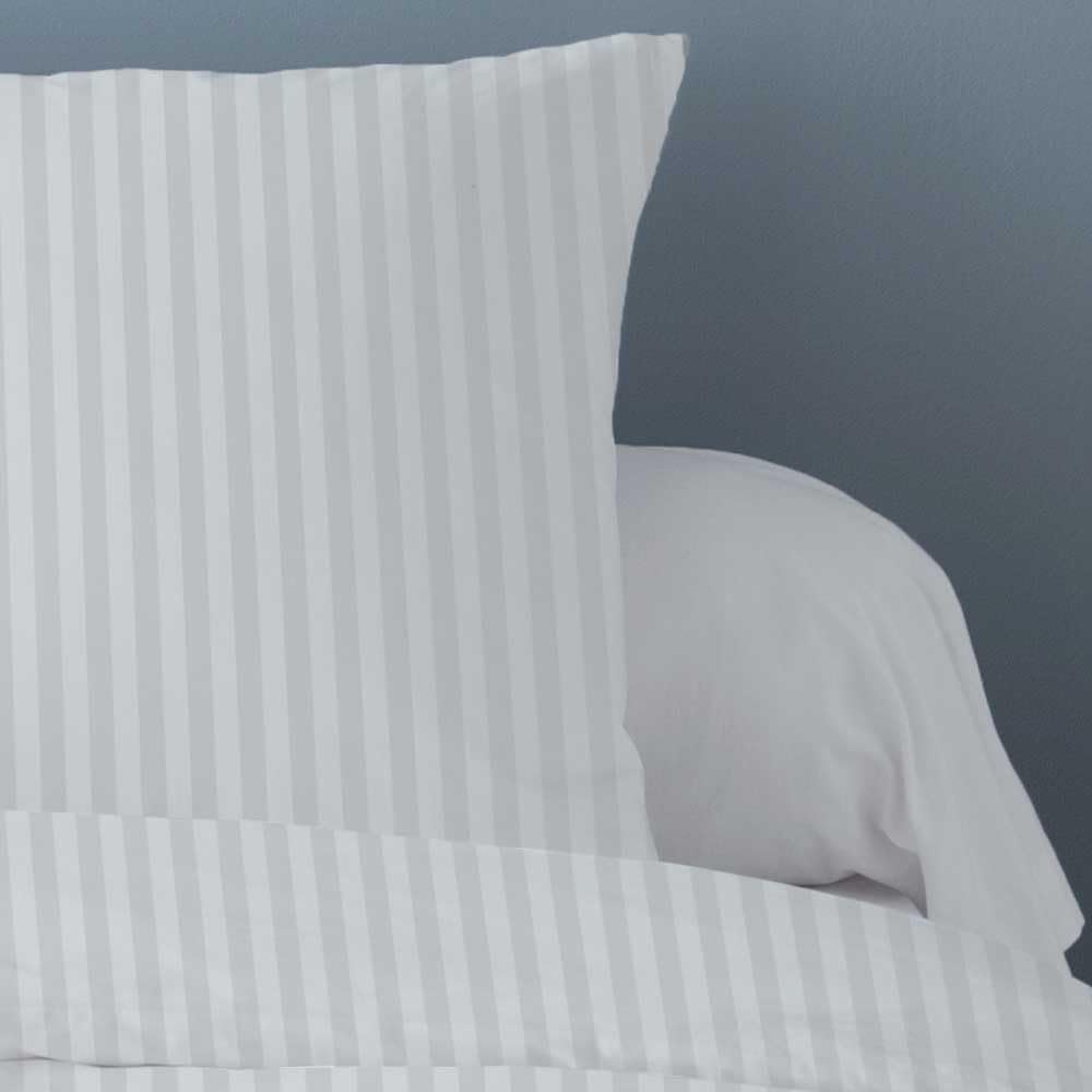 Alpes Blanc Housses de Couette Unies rayées + 2 taies Pur Satin de Coton : Cuisine et Maison