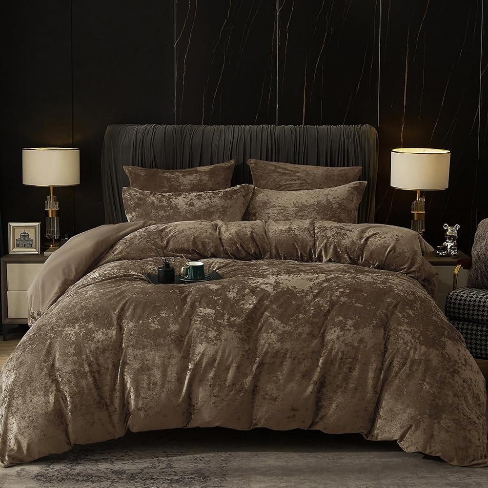 PHF Parure de lit en velours 200 x 220 cm, parure de lit de luxe moelleuse 200 x 220 cm avec 2 taies d'oreiller 80 x 80 cm, housse de couette douillette en velours, kaki : Cuisine et Maison