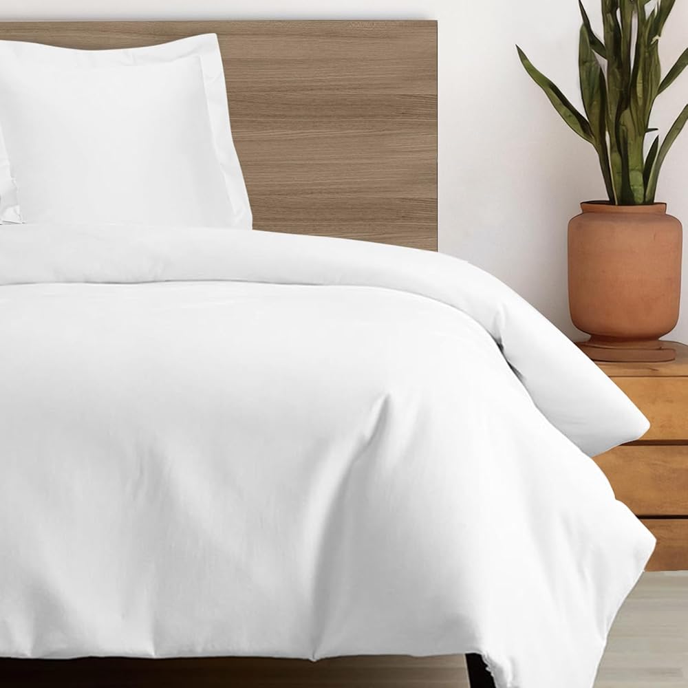 Pizuna Coton peigné Ensemble de Housse de Couette 140x200 cm 1 Personne Blanc, 100% Coton Longue Tige 400 Fils Armure Satin, Housse de Couette de Luxe avec Fermeture à Boutons Blanc : Cuisine et Maison