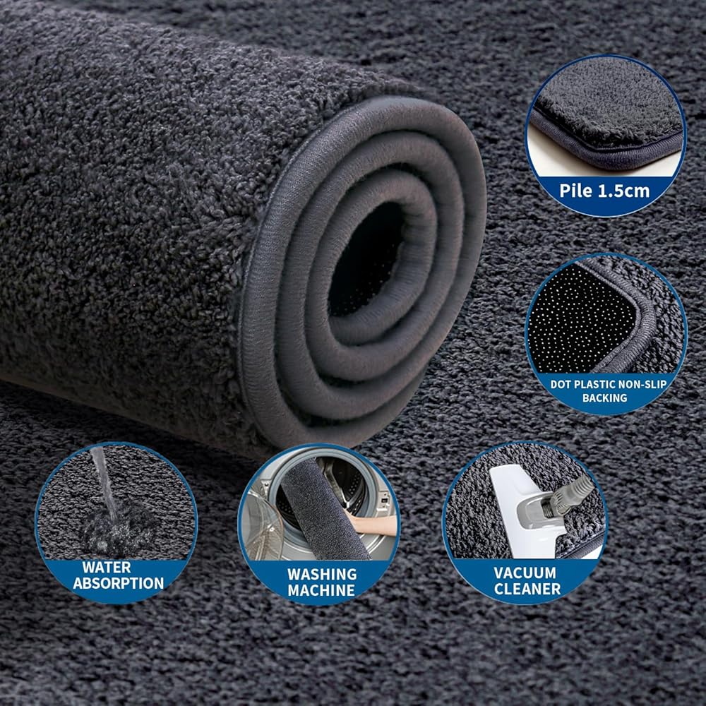 RTBQJ-AT Tapis en microfibre moelleuse et lavable pour salon et chambre à coucher - Gris uni - Taille XL - 200 x 300 cm : Cuisine et Maison