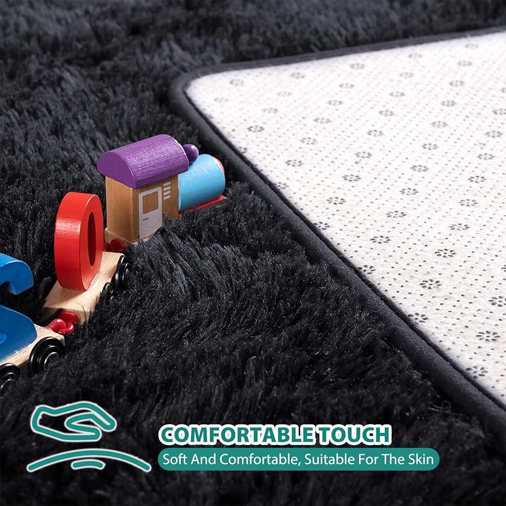 VanderHOME Tapis Doux Salon Chambre sans Perte ni décoloration Tapis De Sol Grand Soft Tapis à Poils Longs Moelleux sans Perte ni décoloration Tapis décoratif 200 * 300cm-Noir : Cuisine et Maison